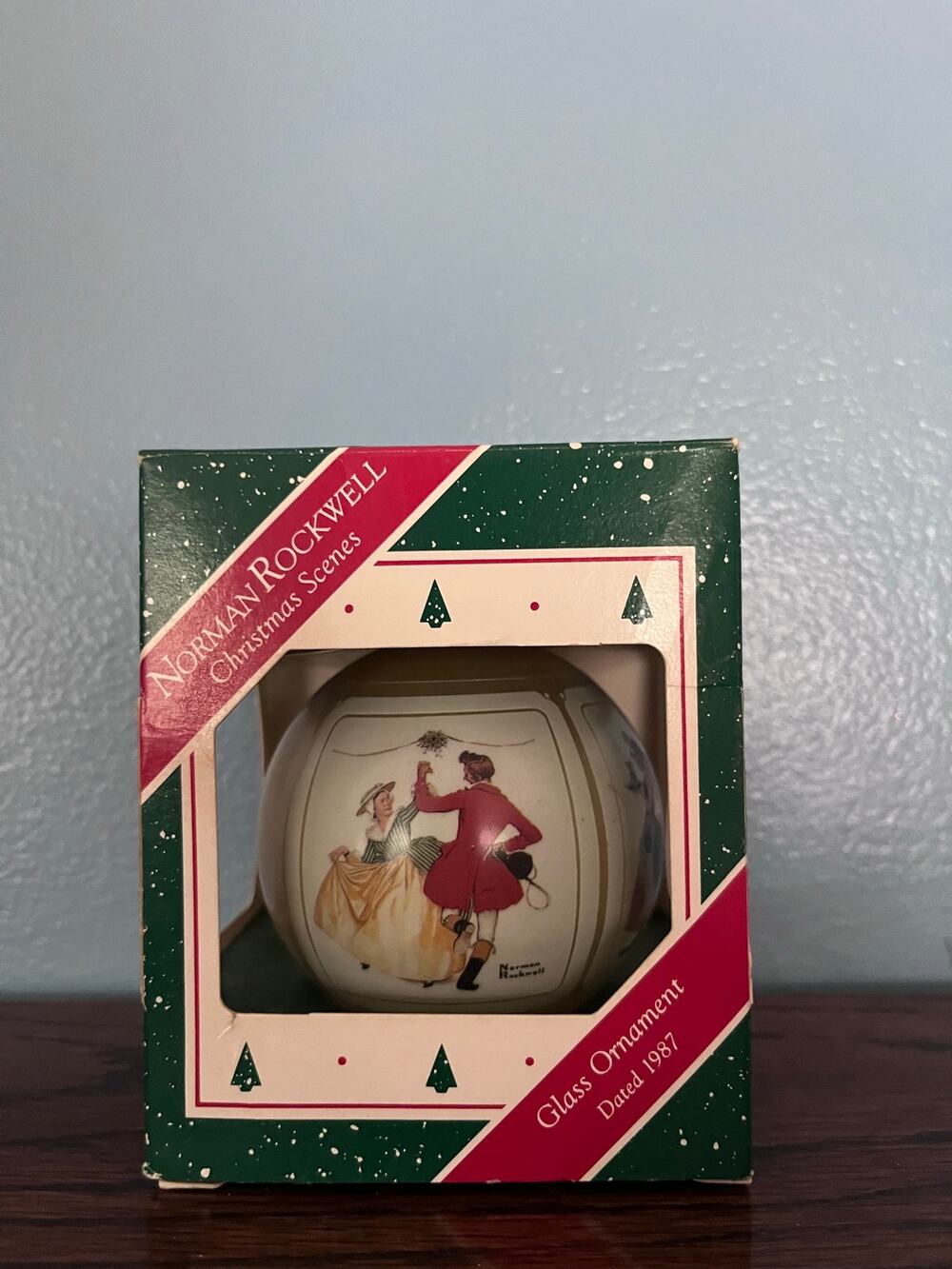 Vintage 1987 Norman Rockwell Christmas Scenes Glass Ornament in Original Box